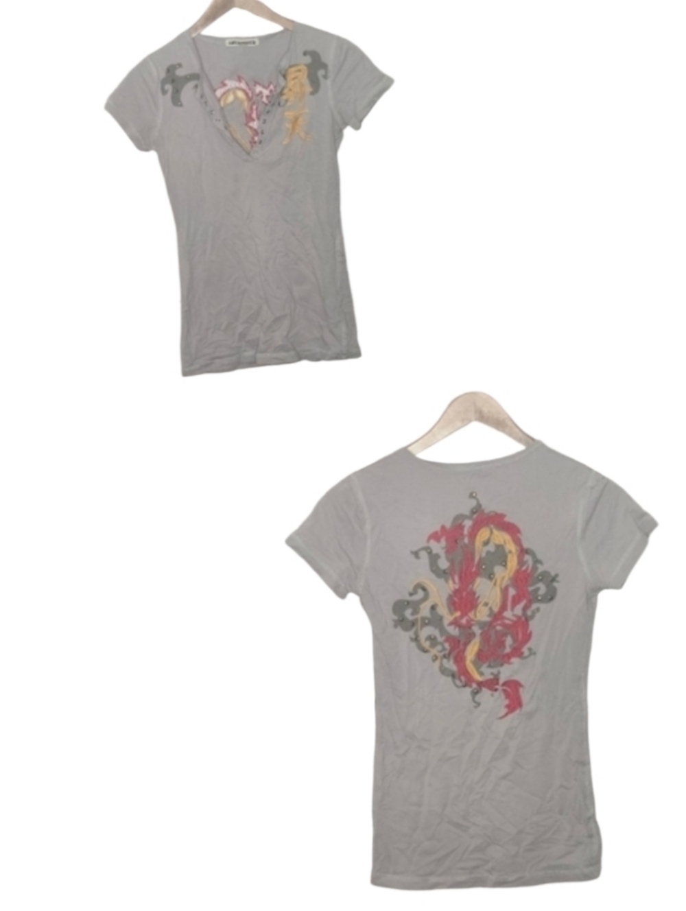 Y2K Grunge Love Stitch Embroidered Dragon Tee